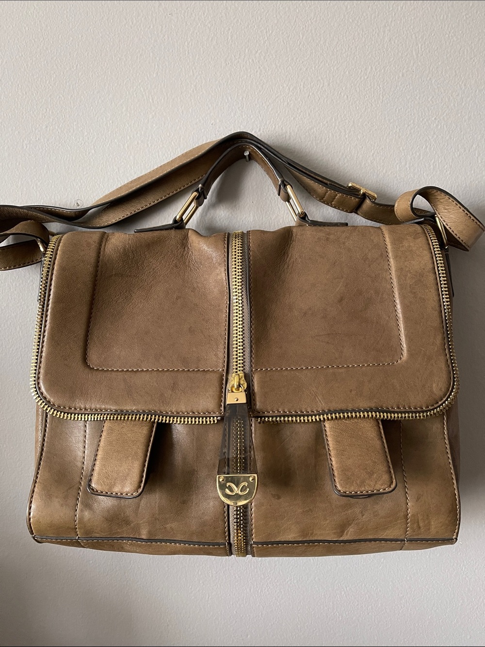 Y2K Monika Chiang Olive Leather Shoulder Bag with Gold Hardware